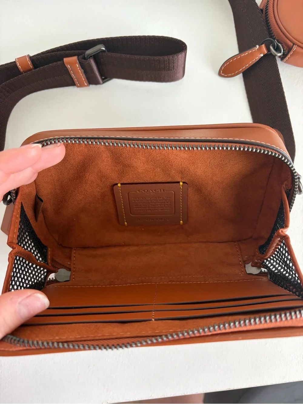 Coach Tan/Brown Signature Canvas Messenger with Round Coin Pouch